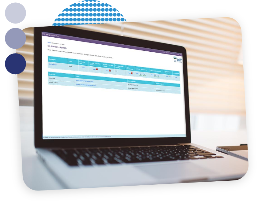 Scottish Water Competency Management Platform on a Laptop