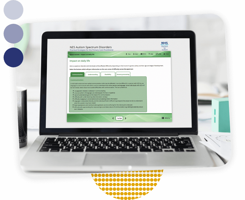 NHS Education for Scotland Autism Spectrum Disorders eLearning on a Laptop