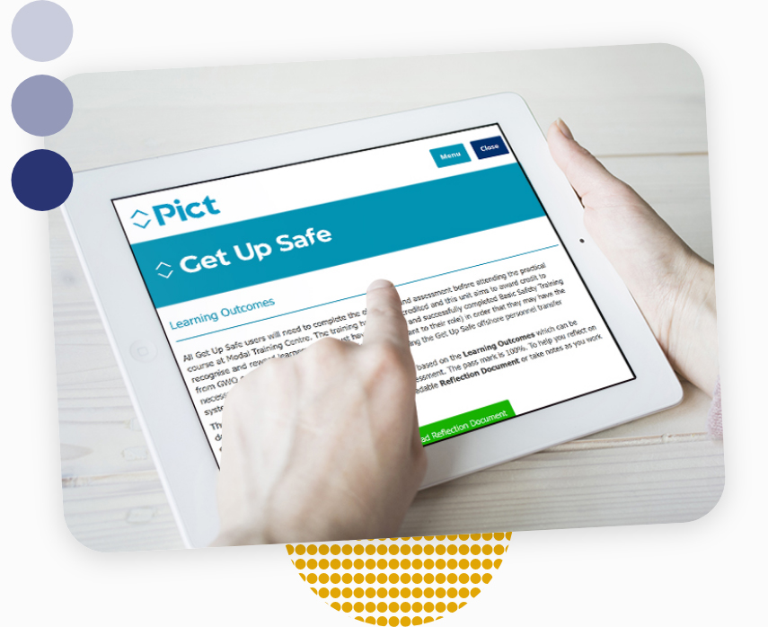 PICT bespoke eLearning on a tablet