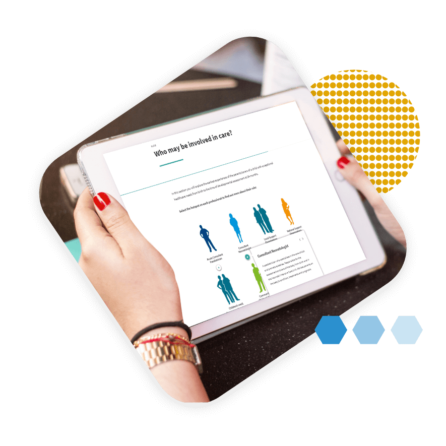 NHS National Services Scotland - Children with Expectational Healthcare Needs eLearning Content on a Tablet